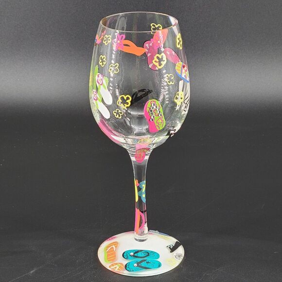 Lolita Hand Painted Wine Glass Flip Flop - Picture 2 of 5